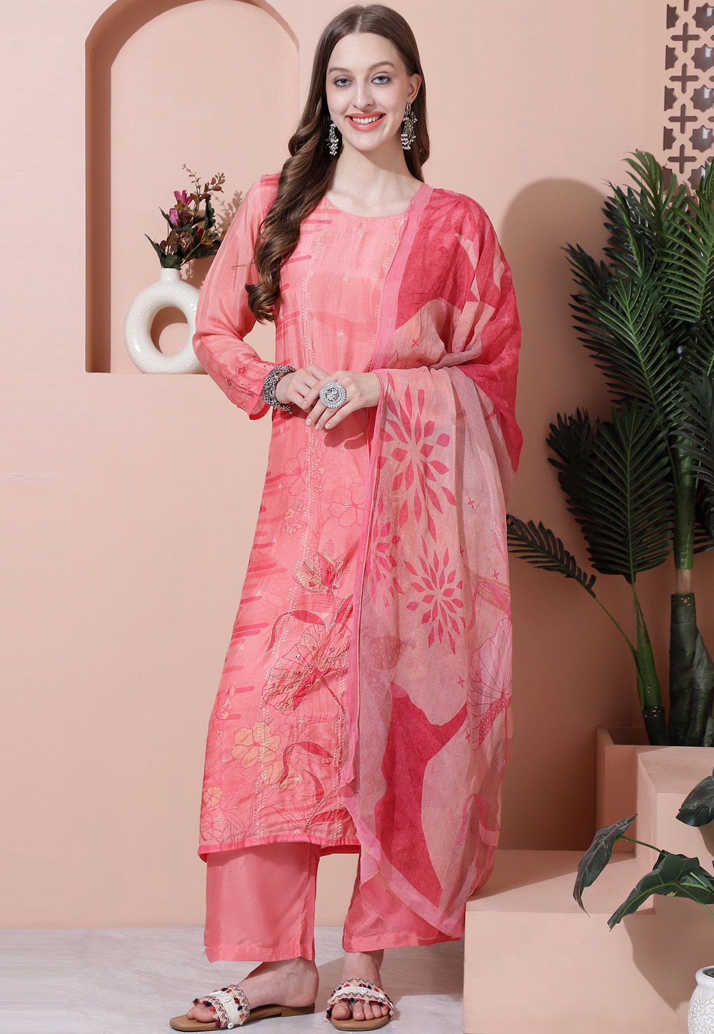 Pink Muslin Palazzo Suit 310067
