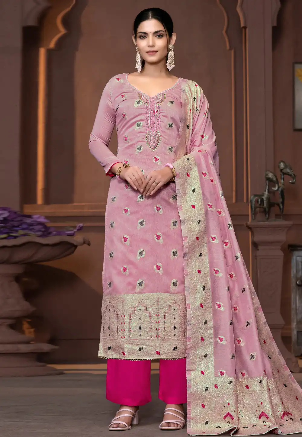 Pink Muslin Palazzo Suit 294168