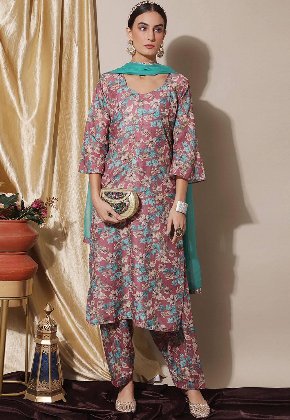 Pink Muslin Pant Style Suit 310586