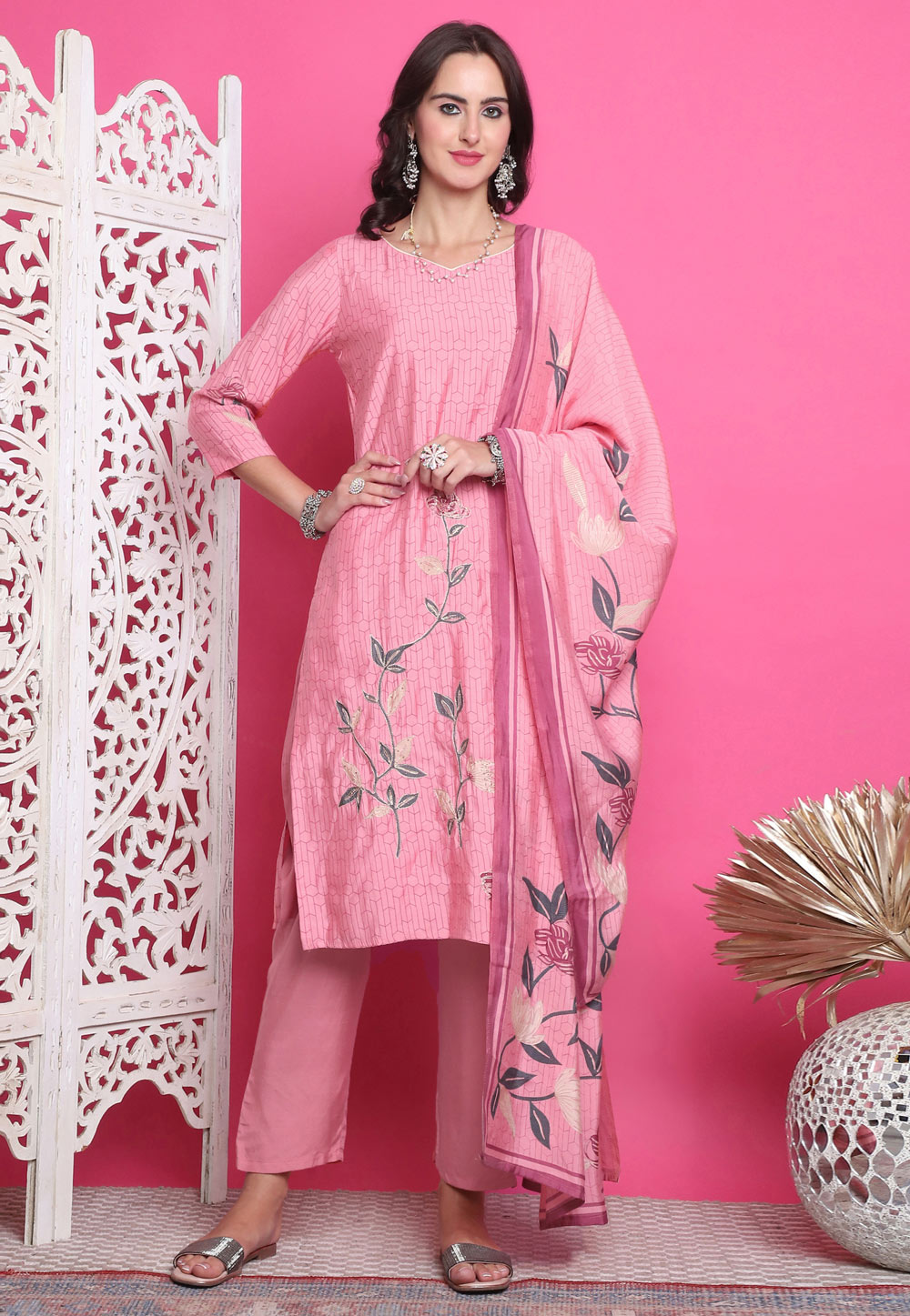 Pink Muslin Pant Style Suit 310107