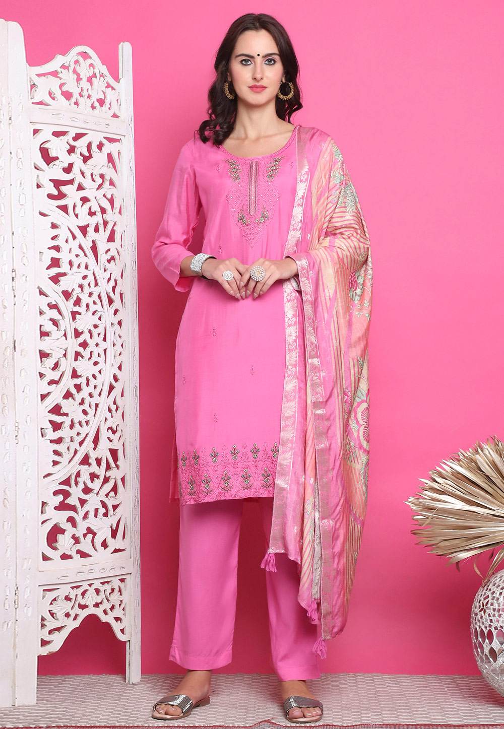 Pink Muslin Pant Style Suit 310111