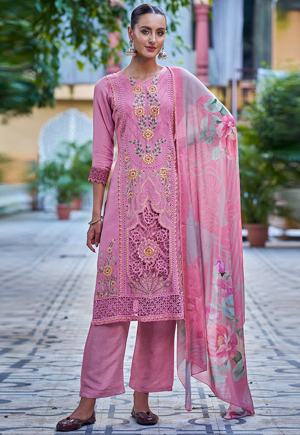 Pink Muslin Pant Style Suit 310142