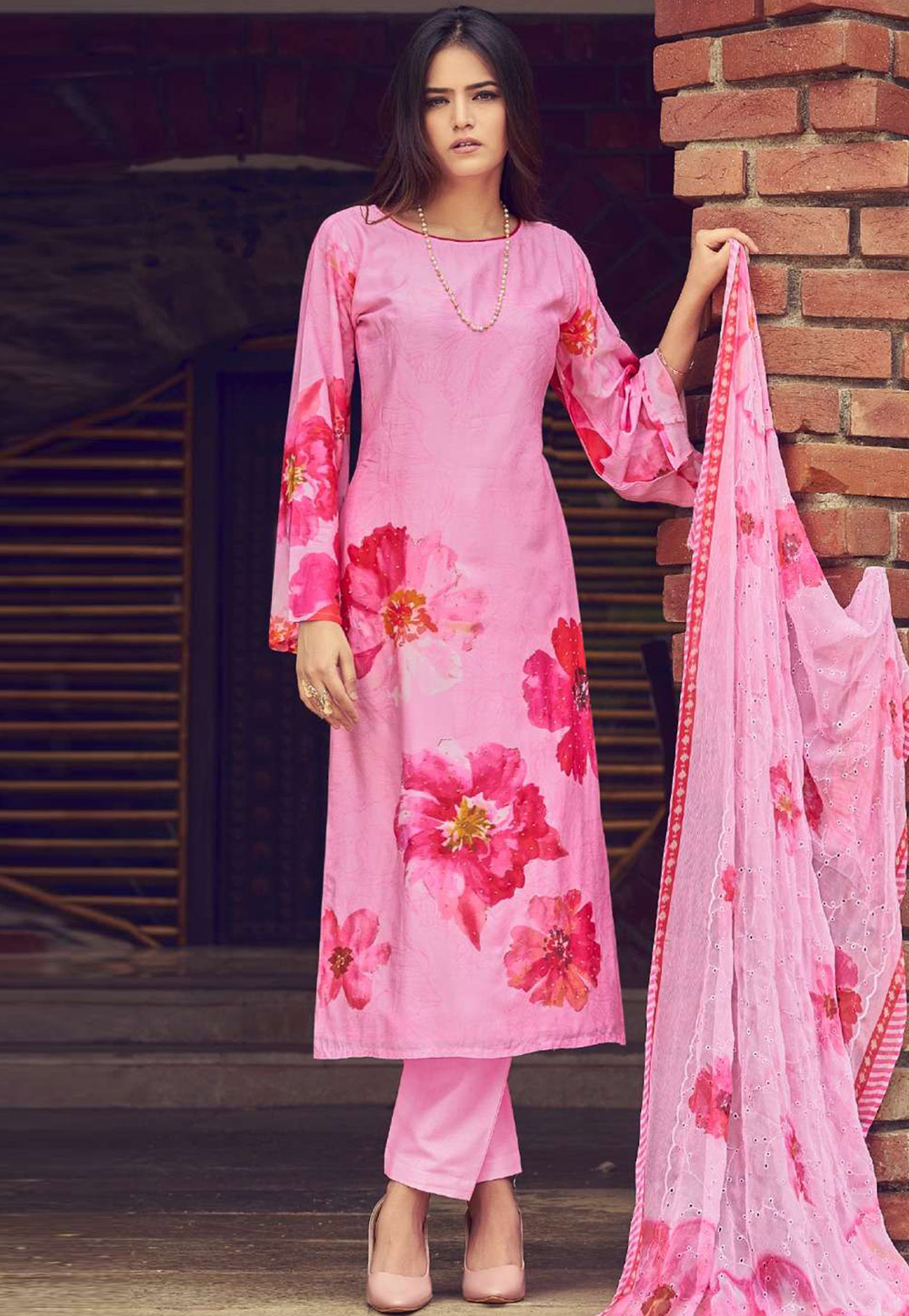 Pink Muslin Pant Style Suit 310150