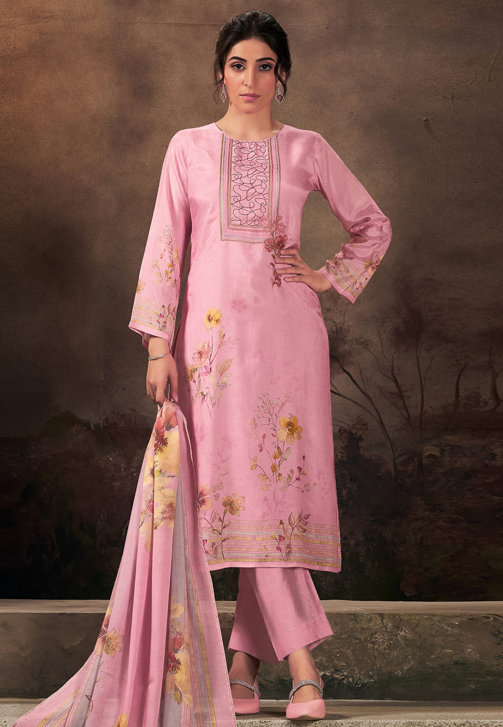 Pink Muslin Pant Style Suit 311049