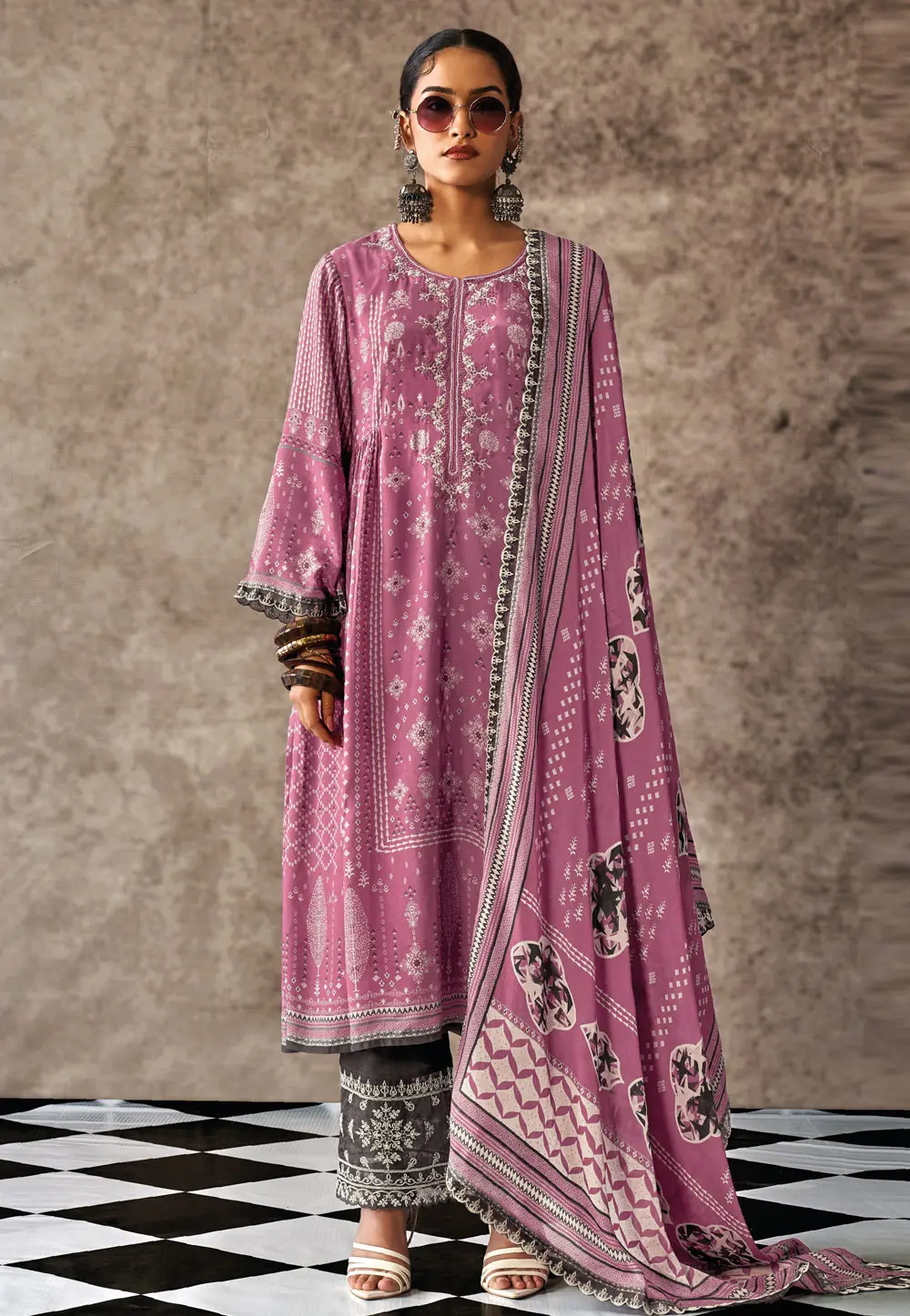 Pink Muslin Pant Style Suit 302742