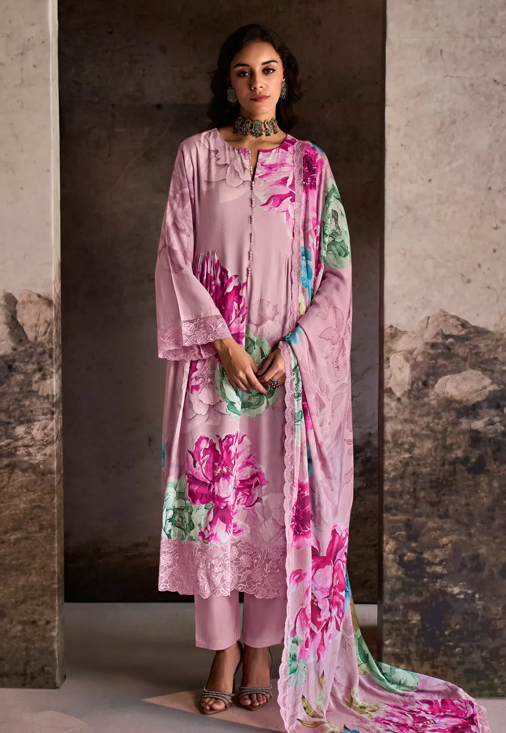 Pink Muslin Pant Style Suit 297945