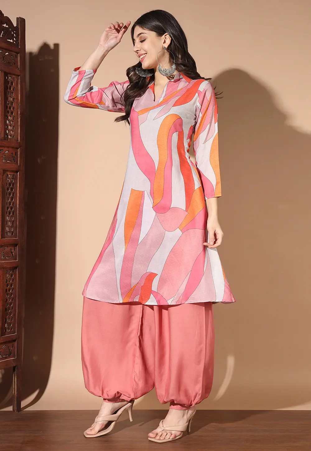 Pink Muslin Printed Co-Ords Set 300407