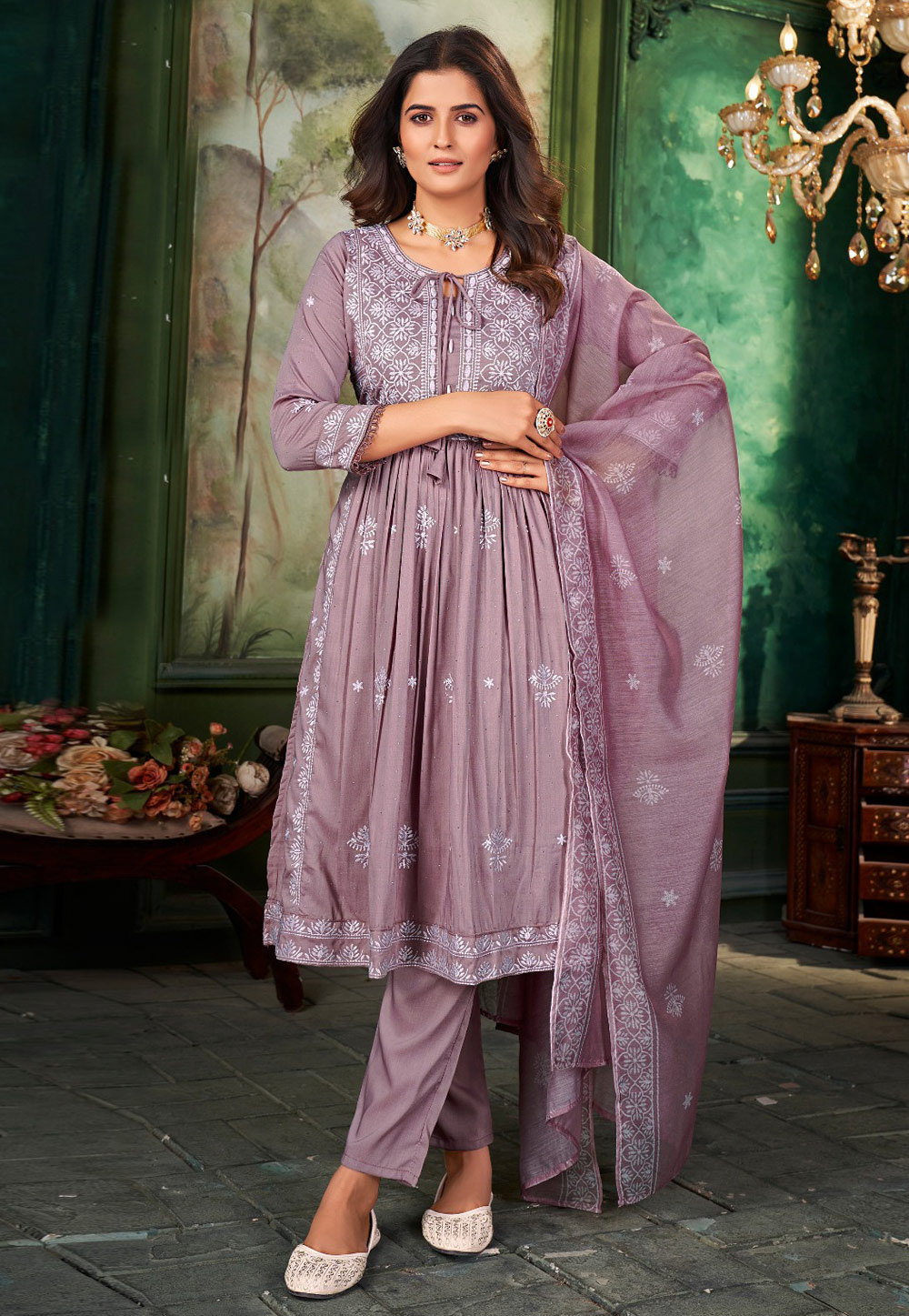 Pink Muslin Readymade Anarkali Suit 305887