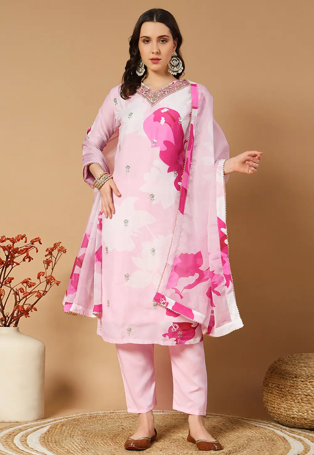 Pink Muslin Readymade Pakistani Suit 301965