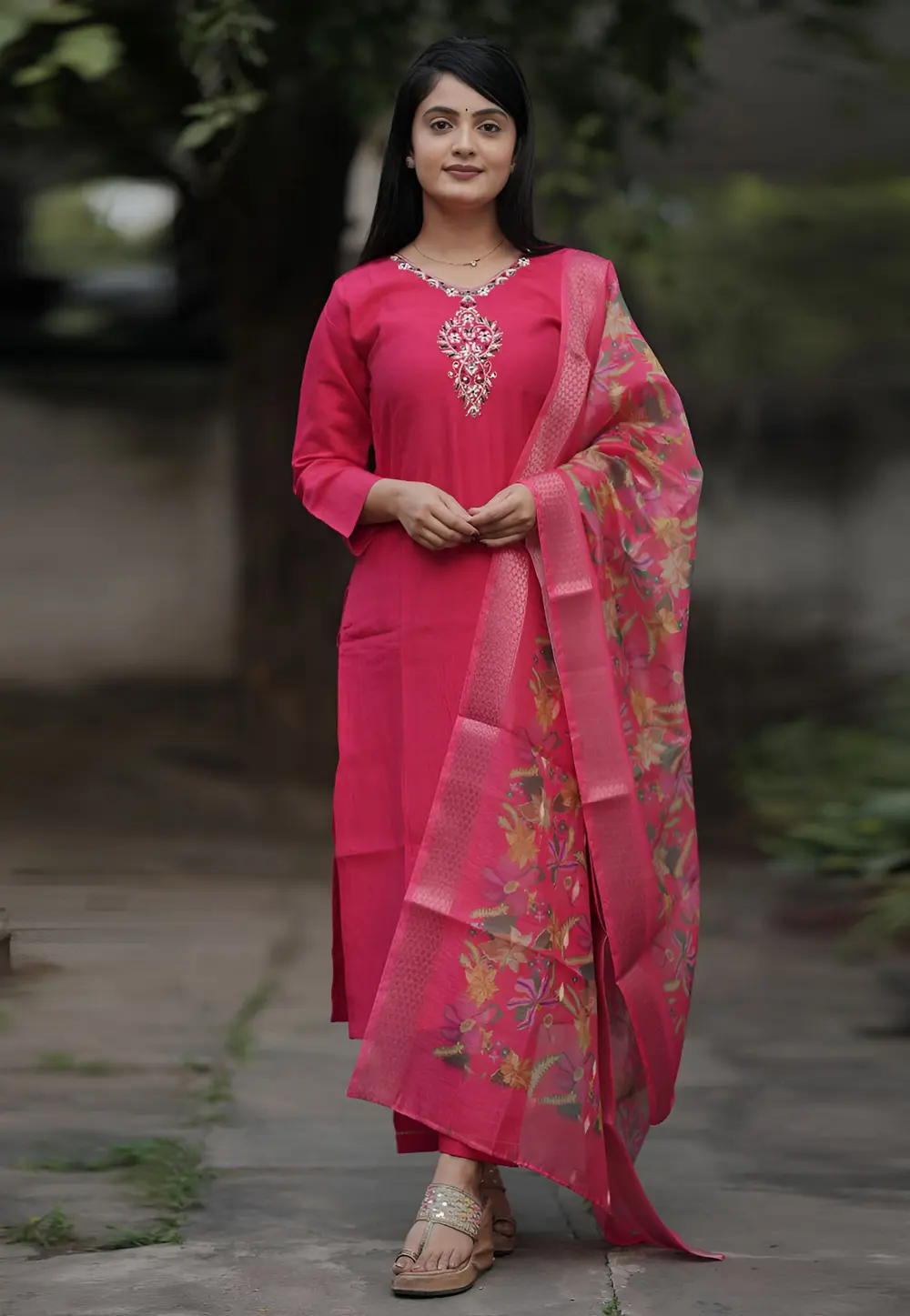 Pink Muslin Readymade Pant Style Suit 303554