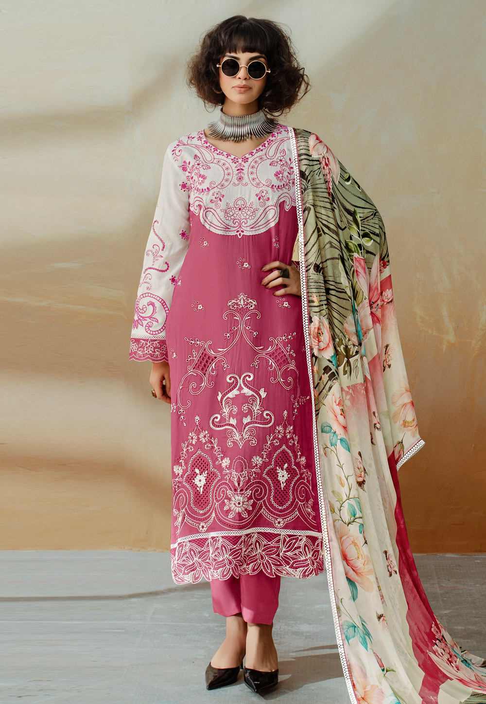 Pink Muslin Straight Suit 310617