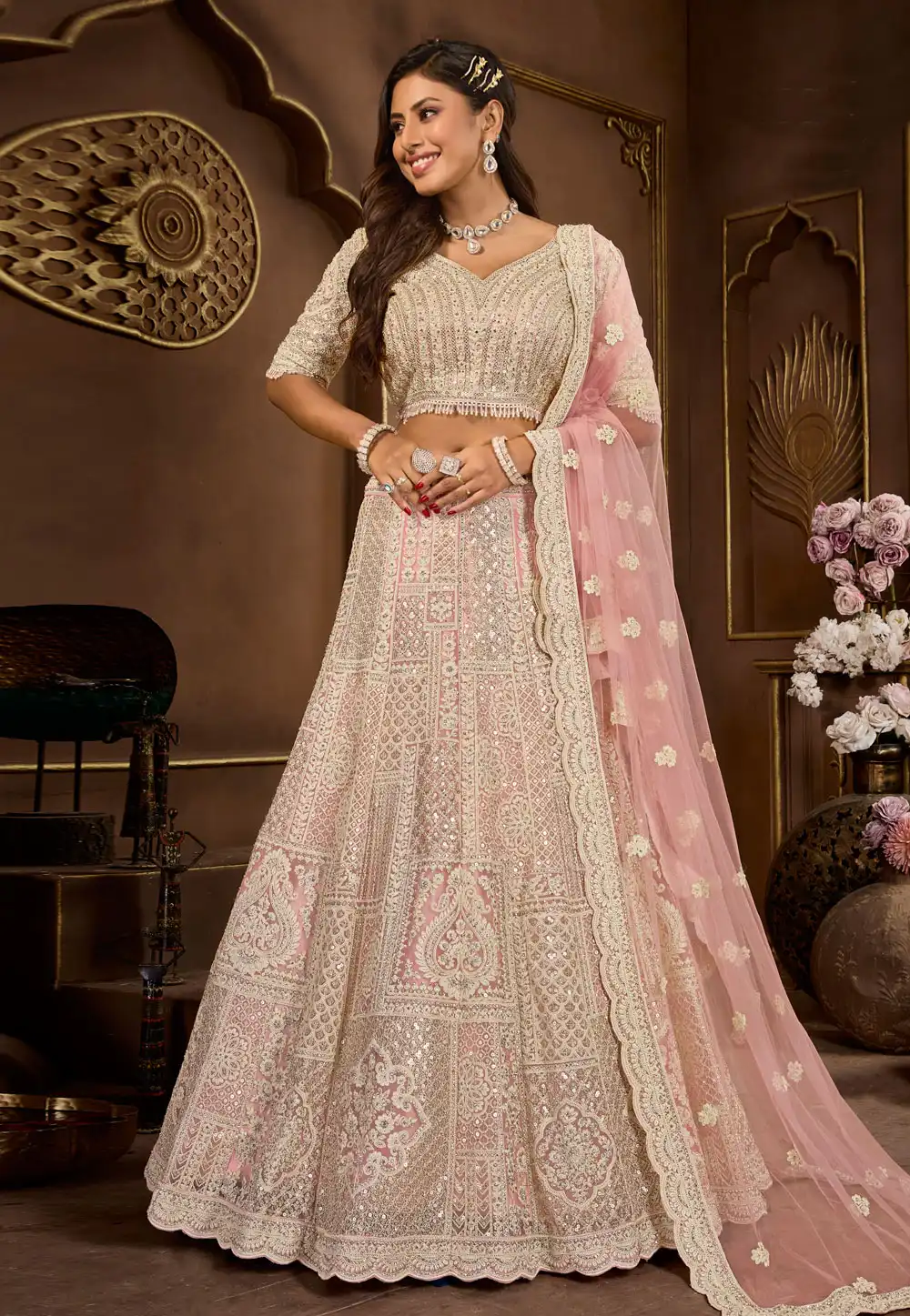 Pink Net A Line Lehenga Choli 294743