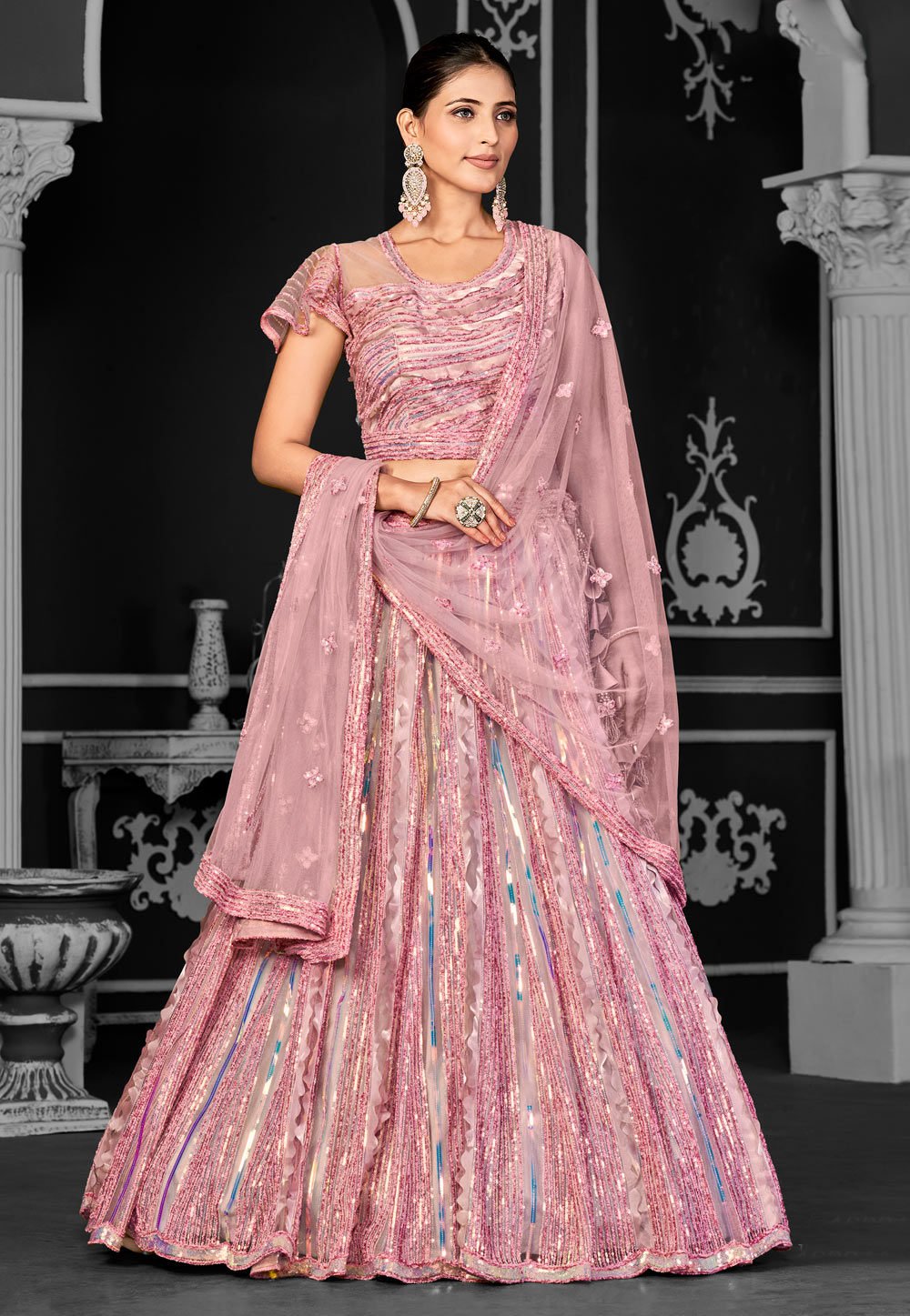 Pink Net Circular Lehenga Choli 310223