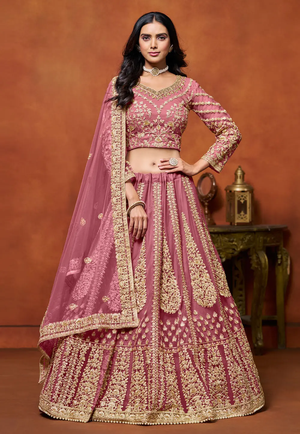 Pink Net Circular Lehenga Choli 298227