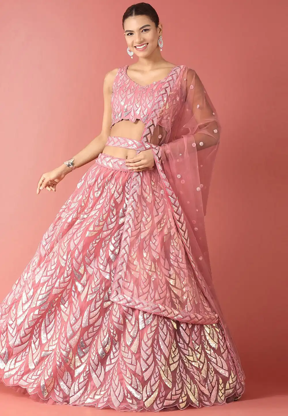 Pink Net Lehenga Choli 294400