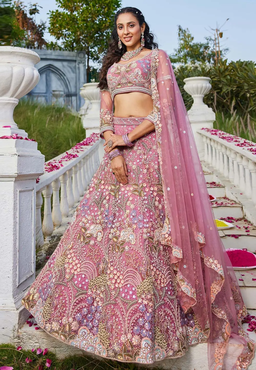 Pink Net Lehenga Choli 304217