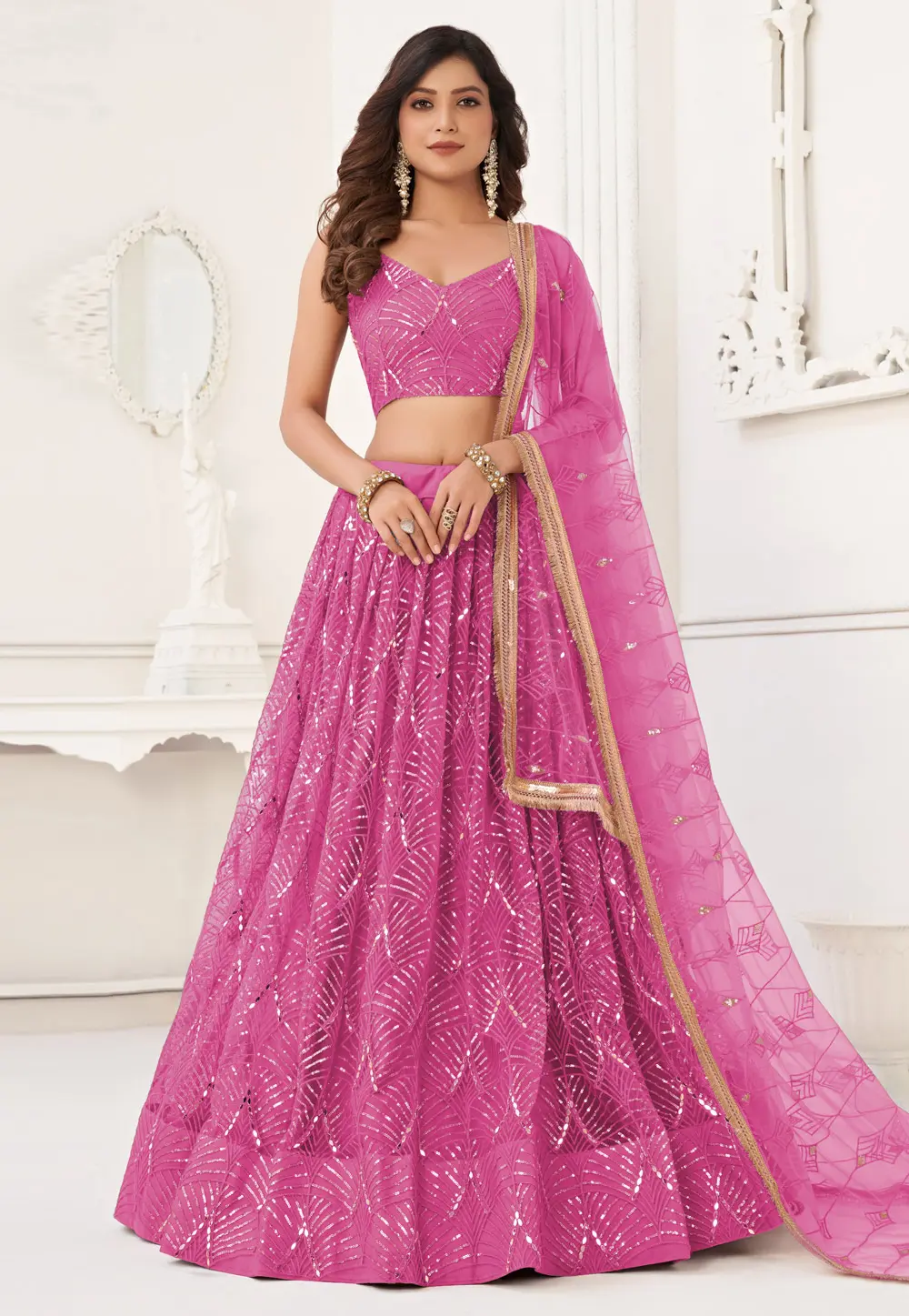 Pink Net Lehenga Choli 299766