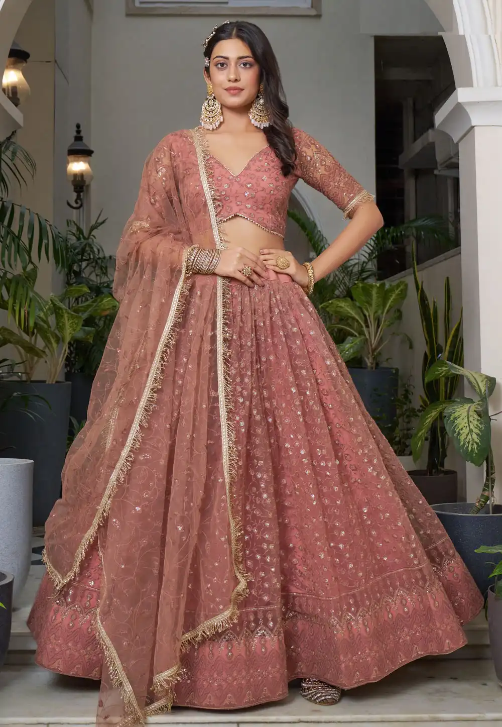 Pink Net Lehenga Choli 290810