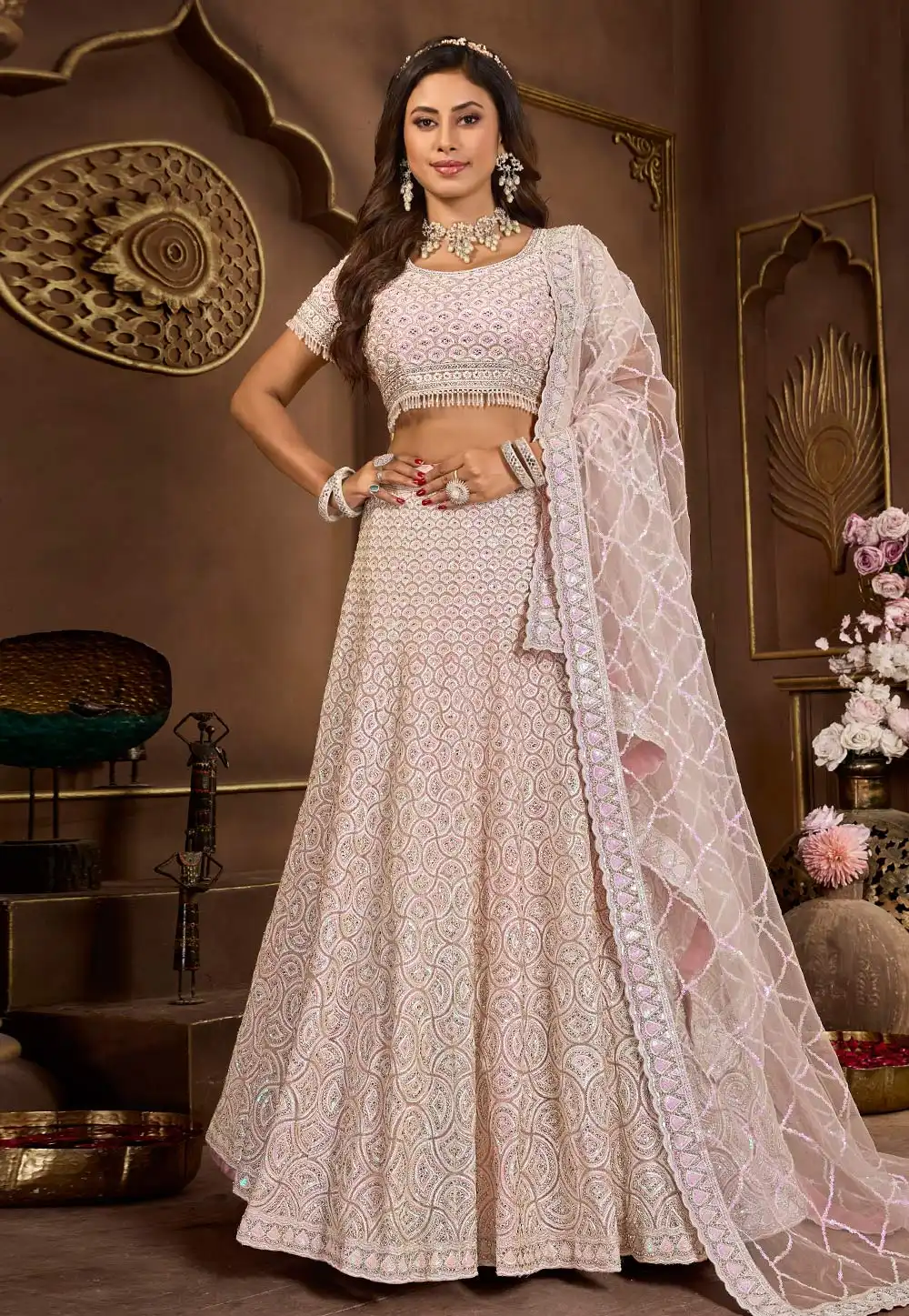 Pink Net Lehenga Choli 294747