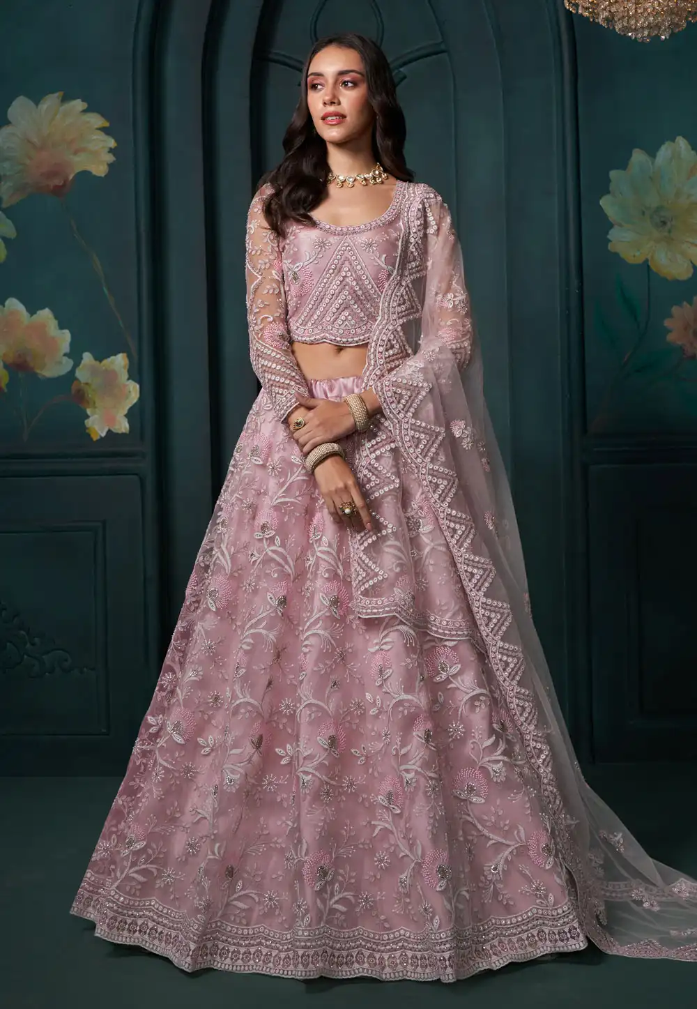 Pink Net Lehenga Choli For Wedding 294906