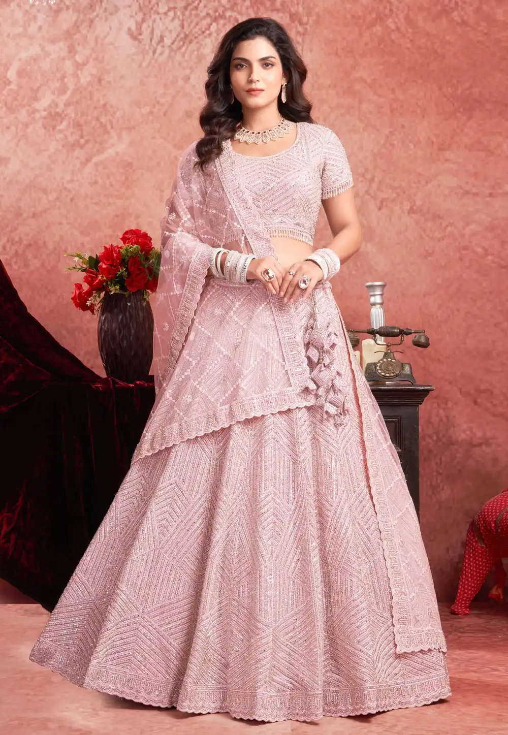 Pink Net Lehenga Choli For Wedding 293548