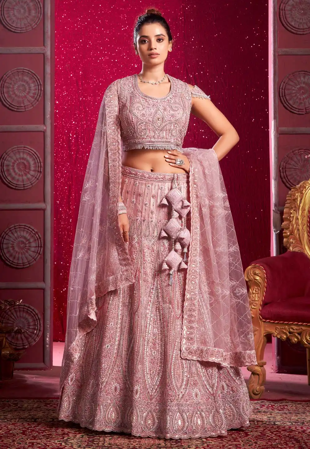 Pink Net Lehenga Choli For Wedding 294107