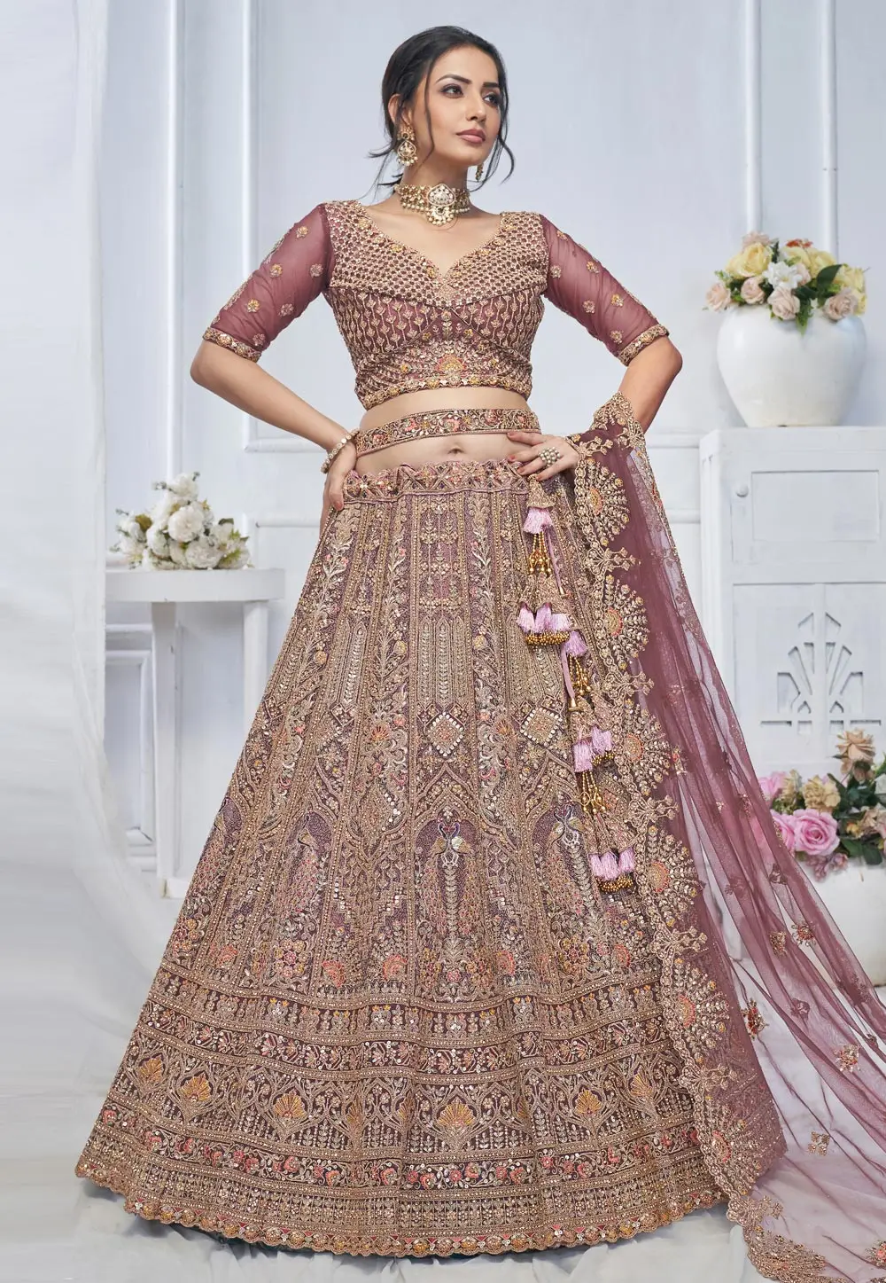 Pink Net Lehenga Choli For Wedding 297971