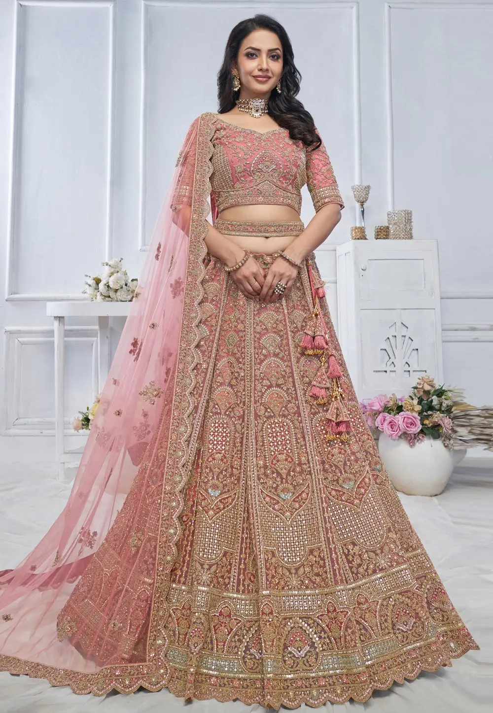 Pink Net Lehenga Choli For Wedding 297981