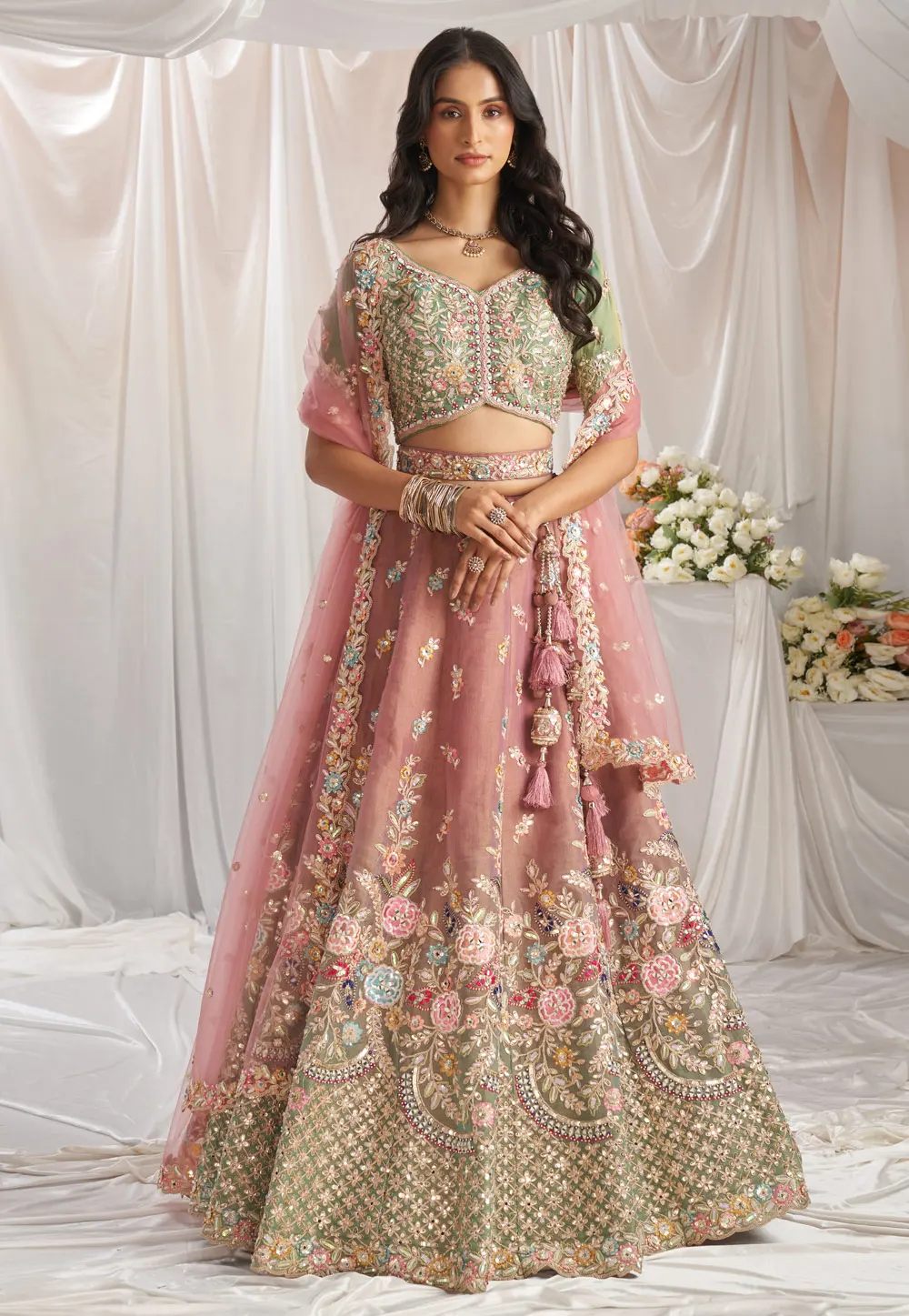 Pink Net Lehenga Choli 297334