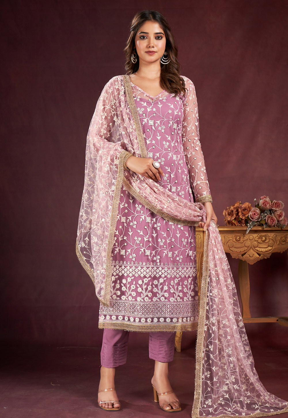 Pink Net Pakistani Suit 281300