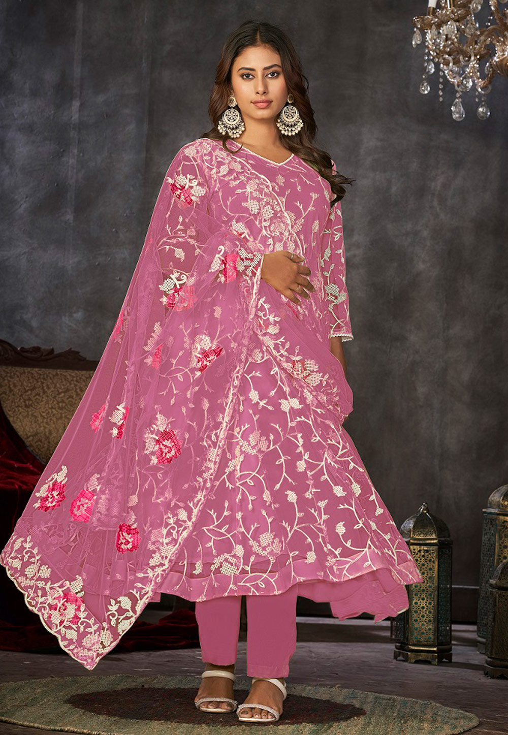 Pink Net Pakistani Suit 286389