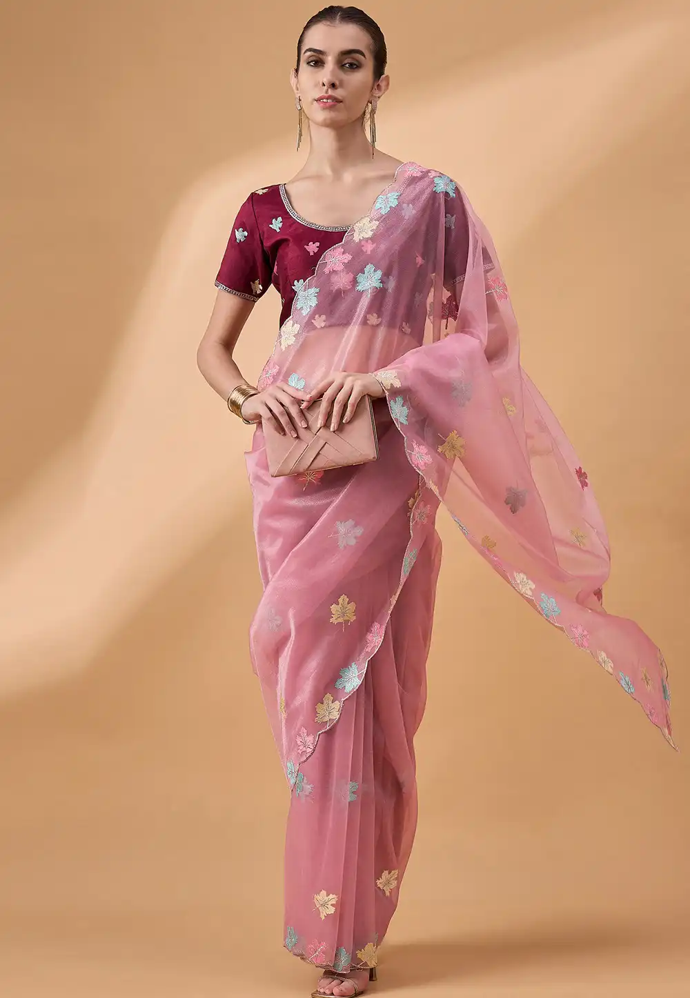 Pink Net Saree With Blouse 291992