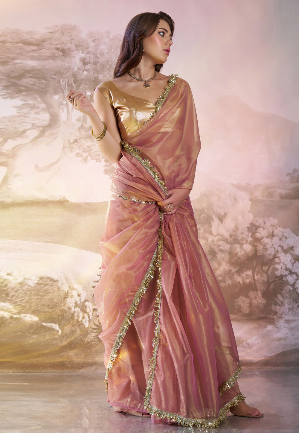 Pink Net Saree With Blouse 305801