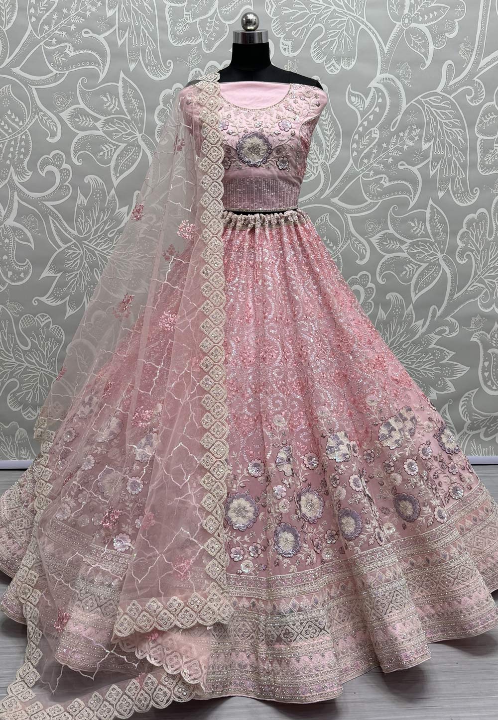 Pink Net Wedding Lehenga Choli 284492