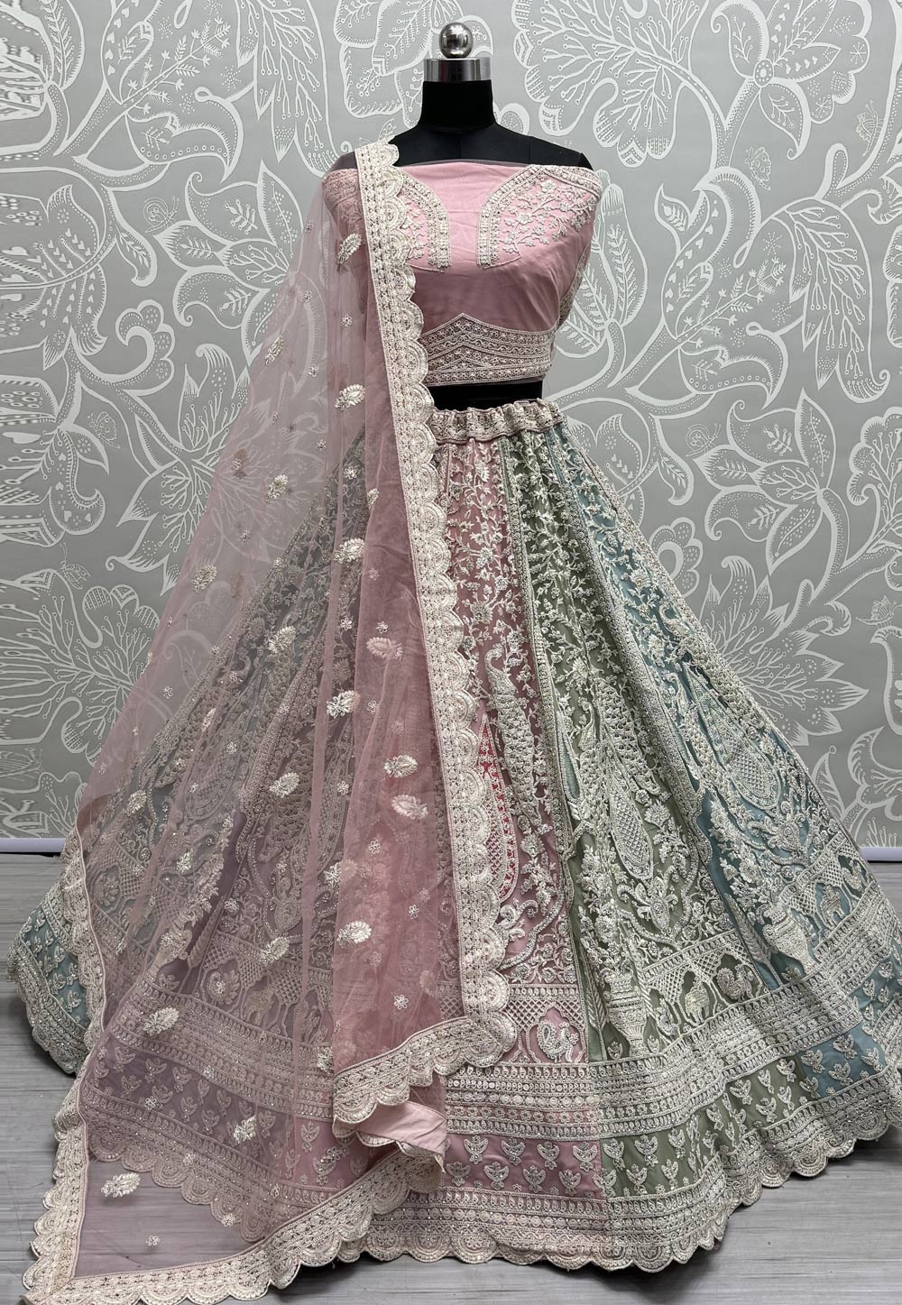 Pink Net Wedding Lehenga Choli 287218