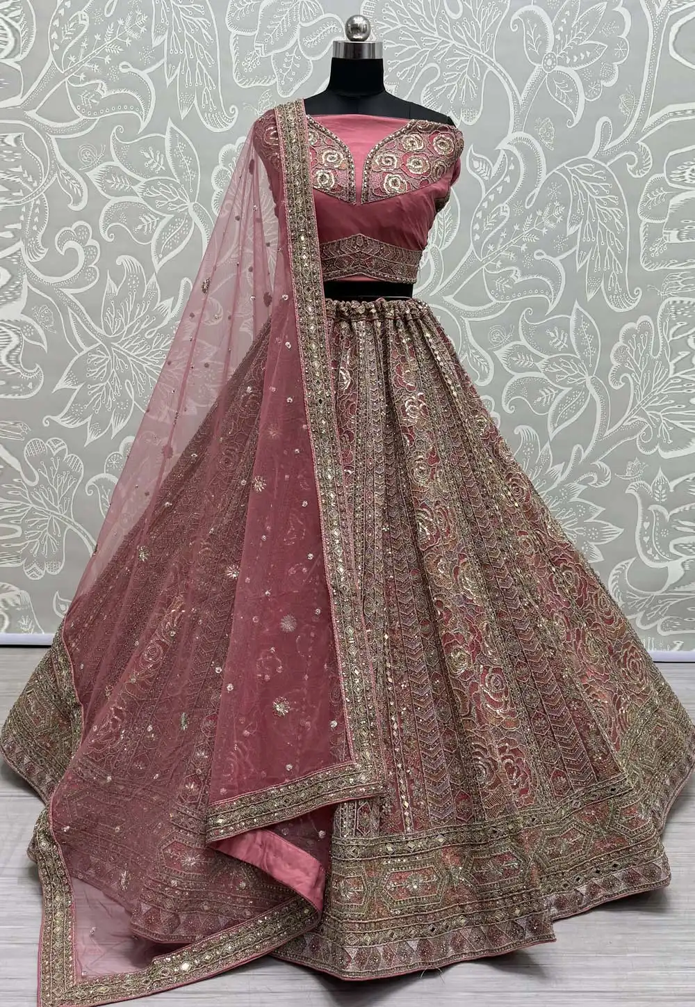 Pink Net Wedding Lehenga Choli 289833