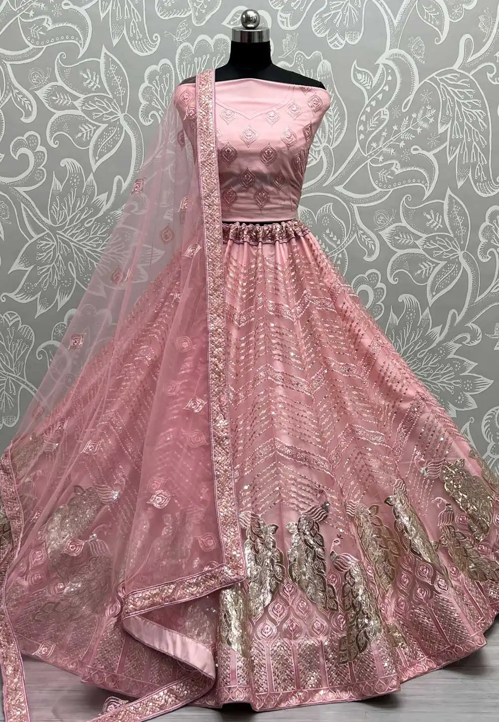 Pink Net Wedding Lehenga Choli 293713