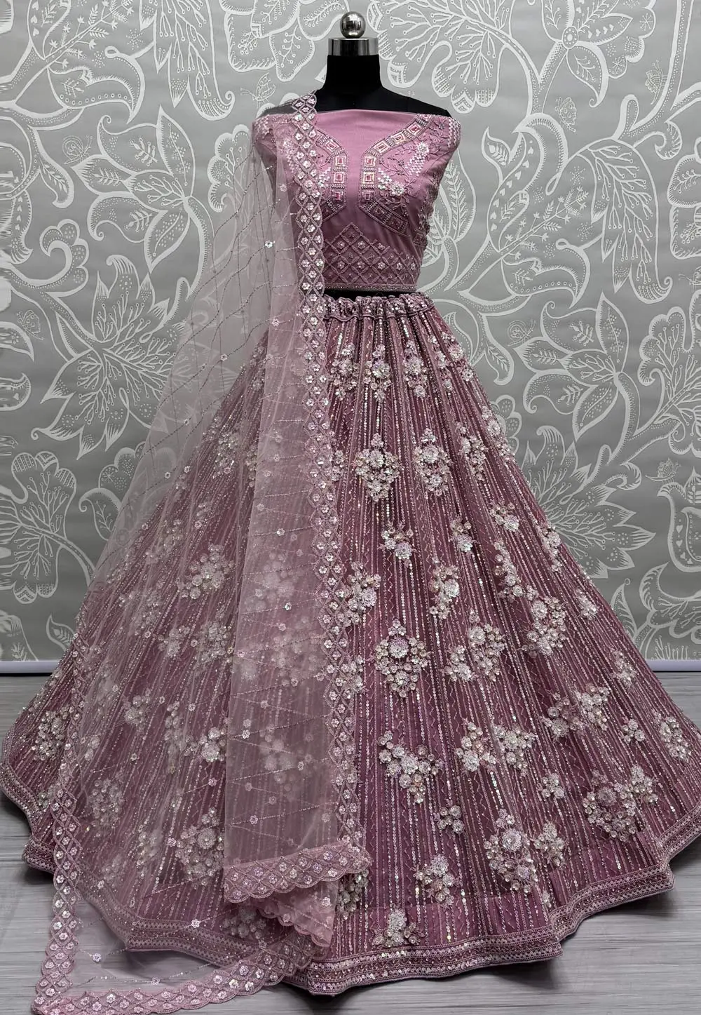 Pink Net Wedding Lehenga Choli 298905