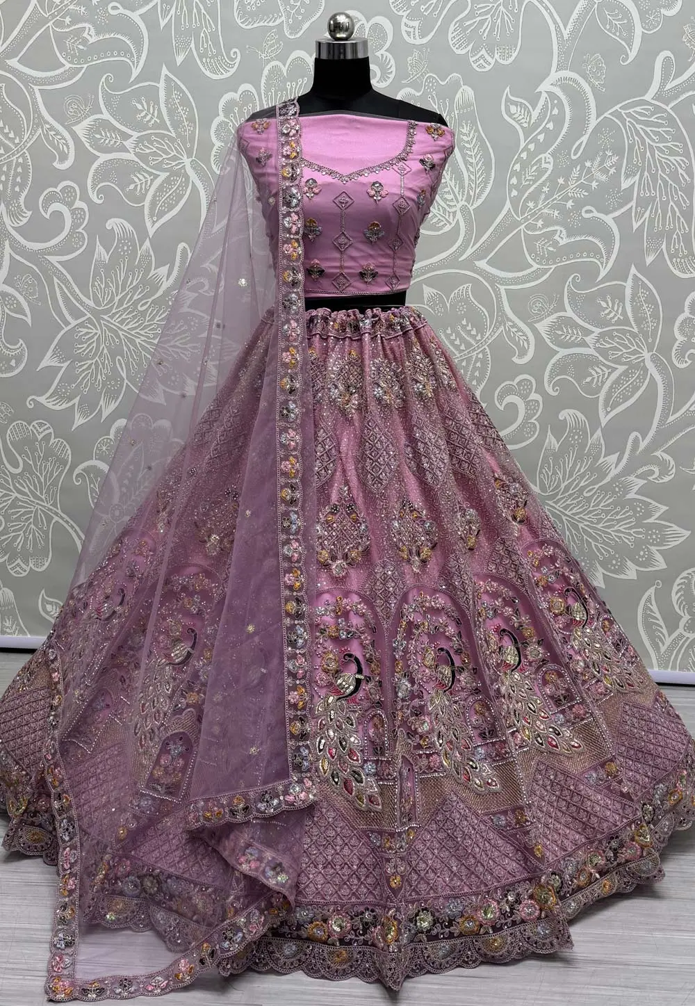 Pink Net Wedding Lehenga Choli 303956