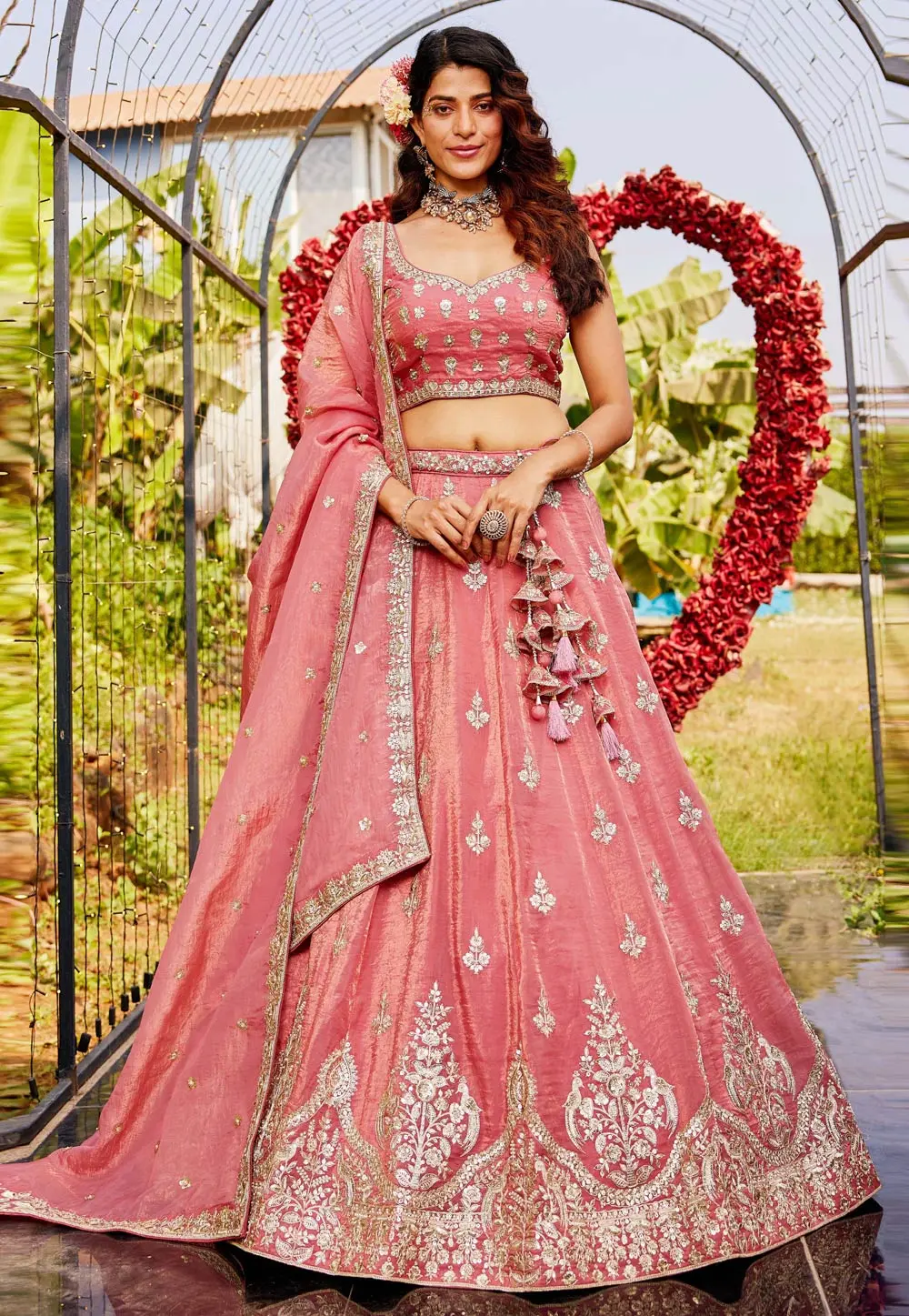 Pink Organza A Line Lehenga Choli 304194