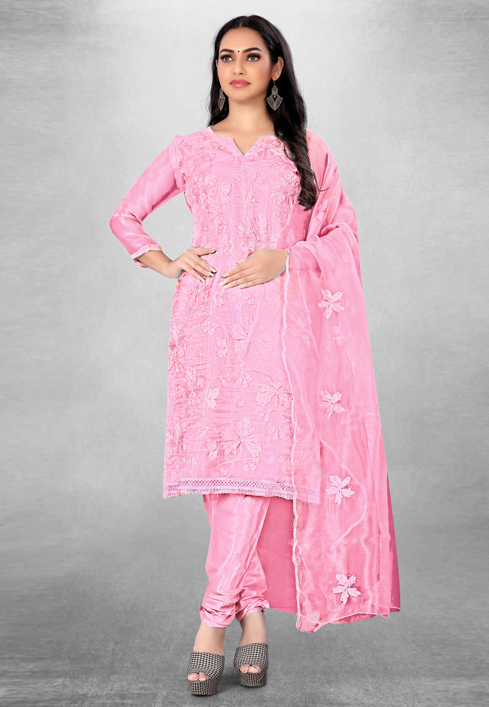 Pink Organza Churidar Suit 279287