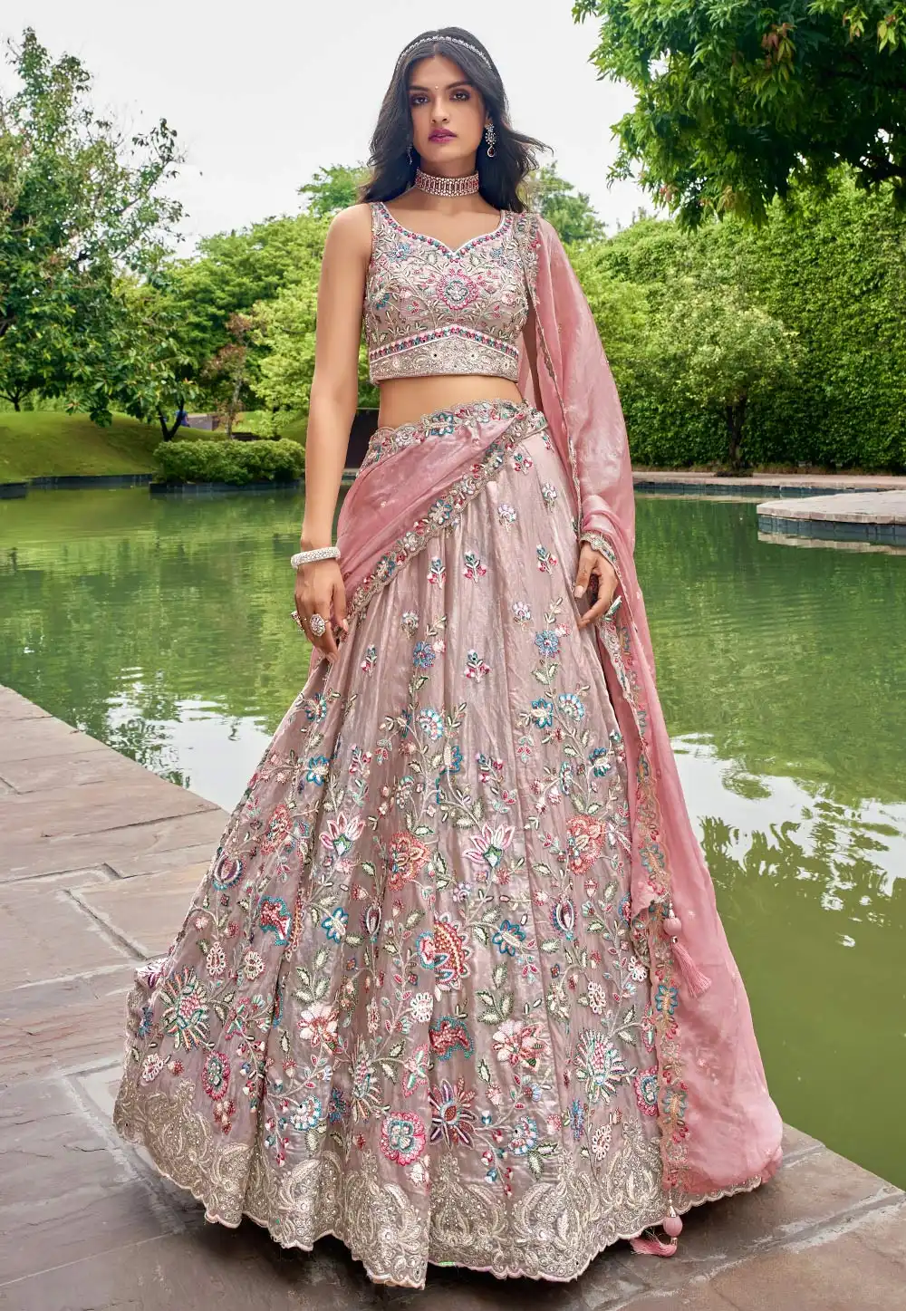 Pink Organza Circular Lehenga Choli 294448