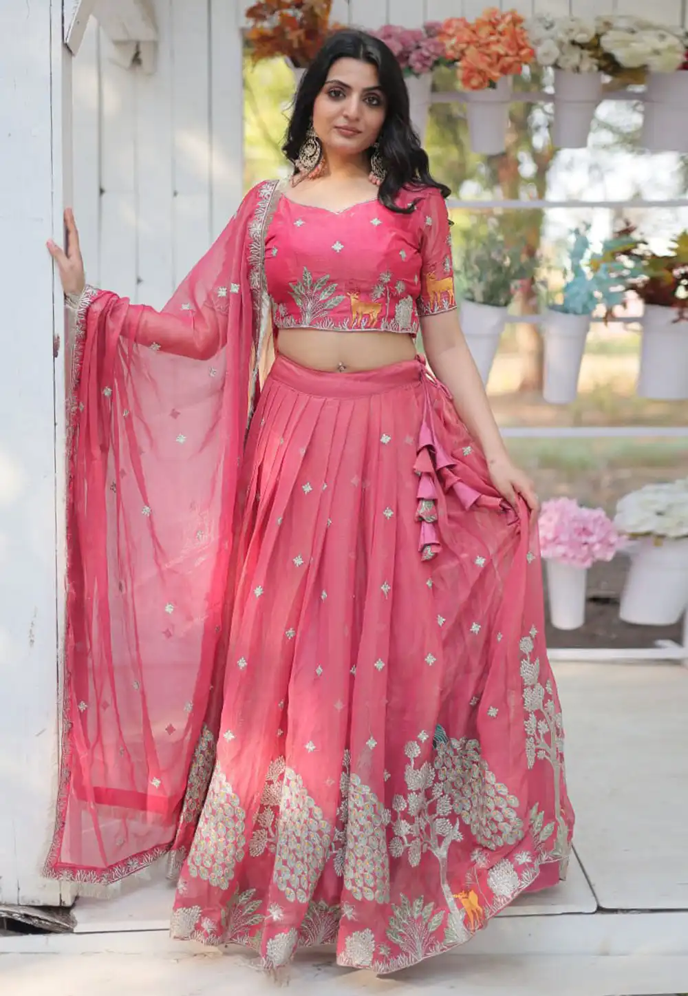 Pink Organza Circular Lehenga Choli 294109