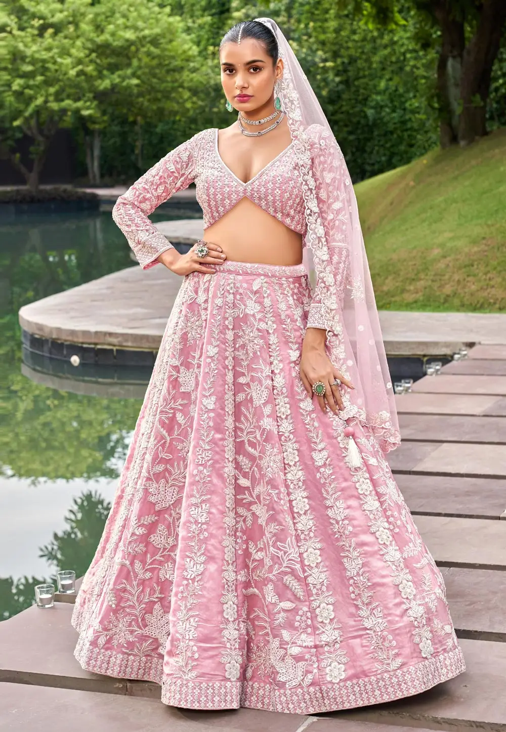 Pink Organza Circular Lehenga Choli 295389