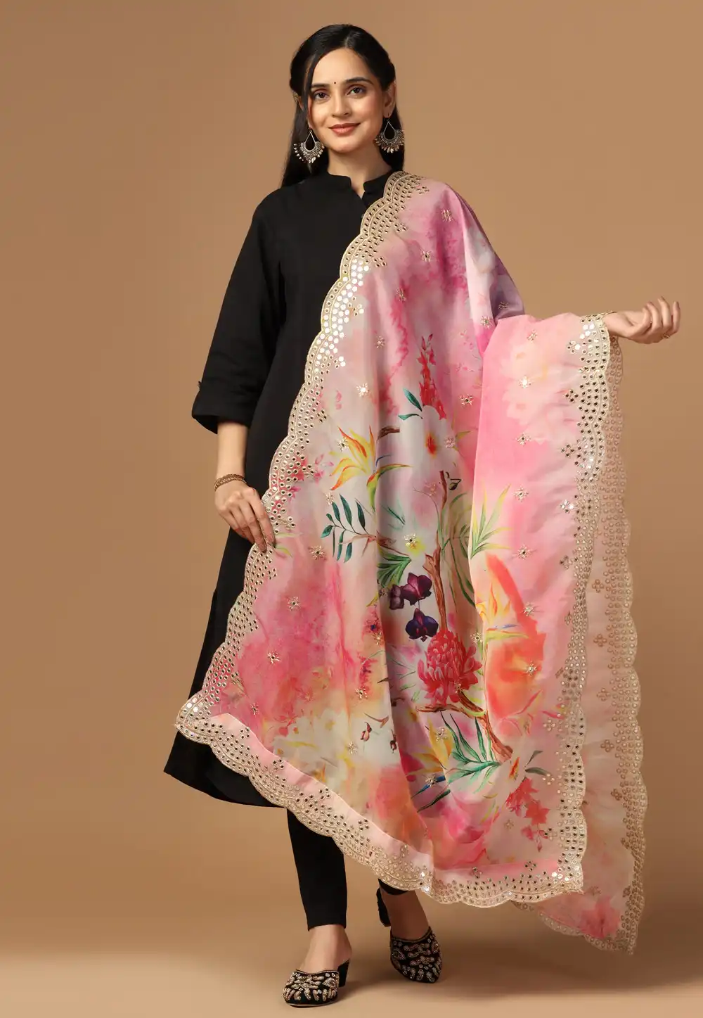 Pink Organza Dupatta 292181