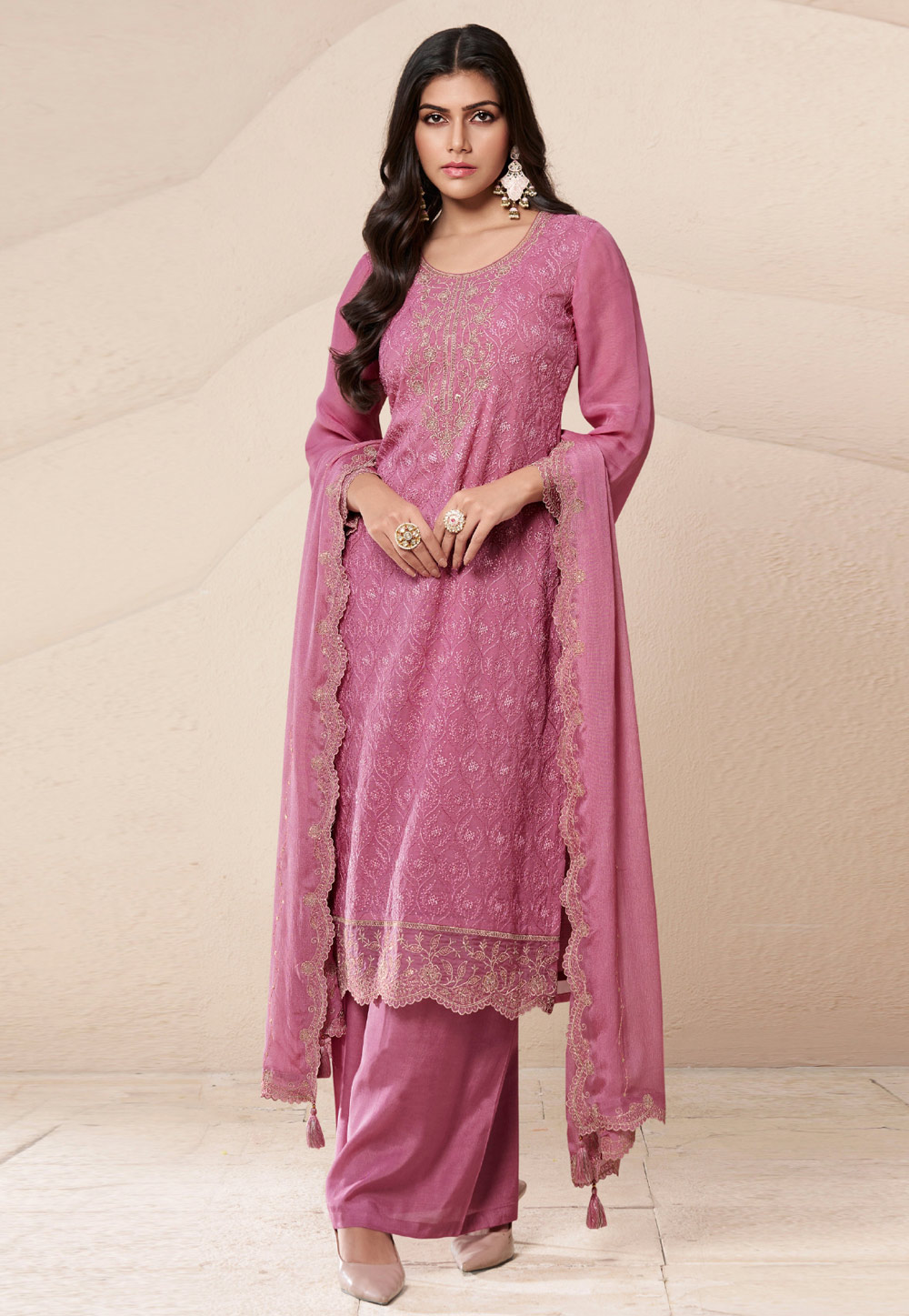 Pink Organza Embroidered Pakistani Suit 310632