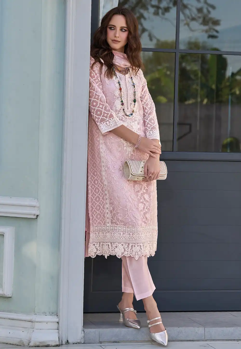 Pink Organza Embroidered Readymade Pakistani Suit 291164