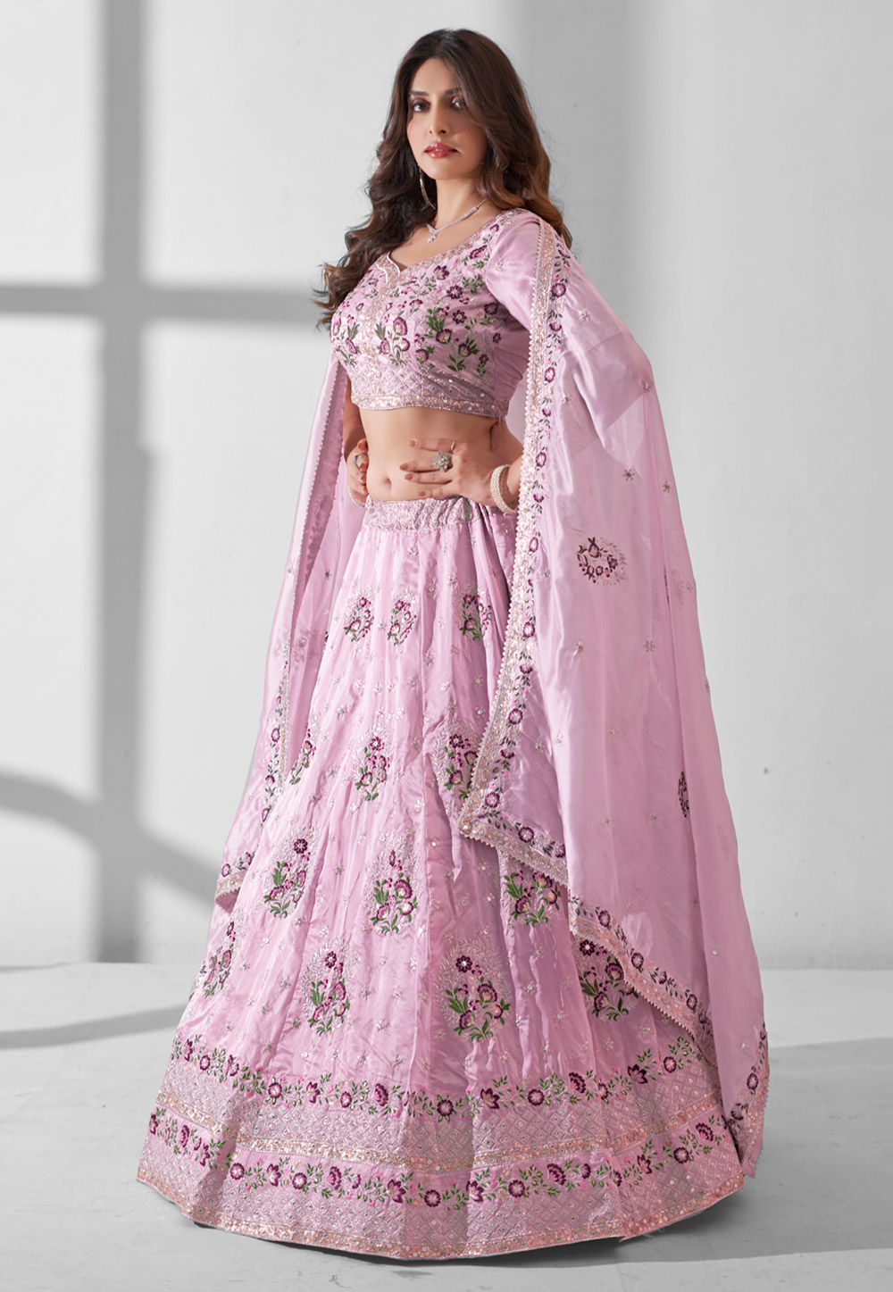 Pink Organza Lehenga Choli 286004