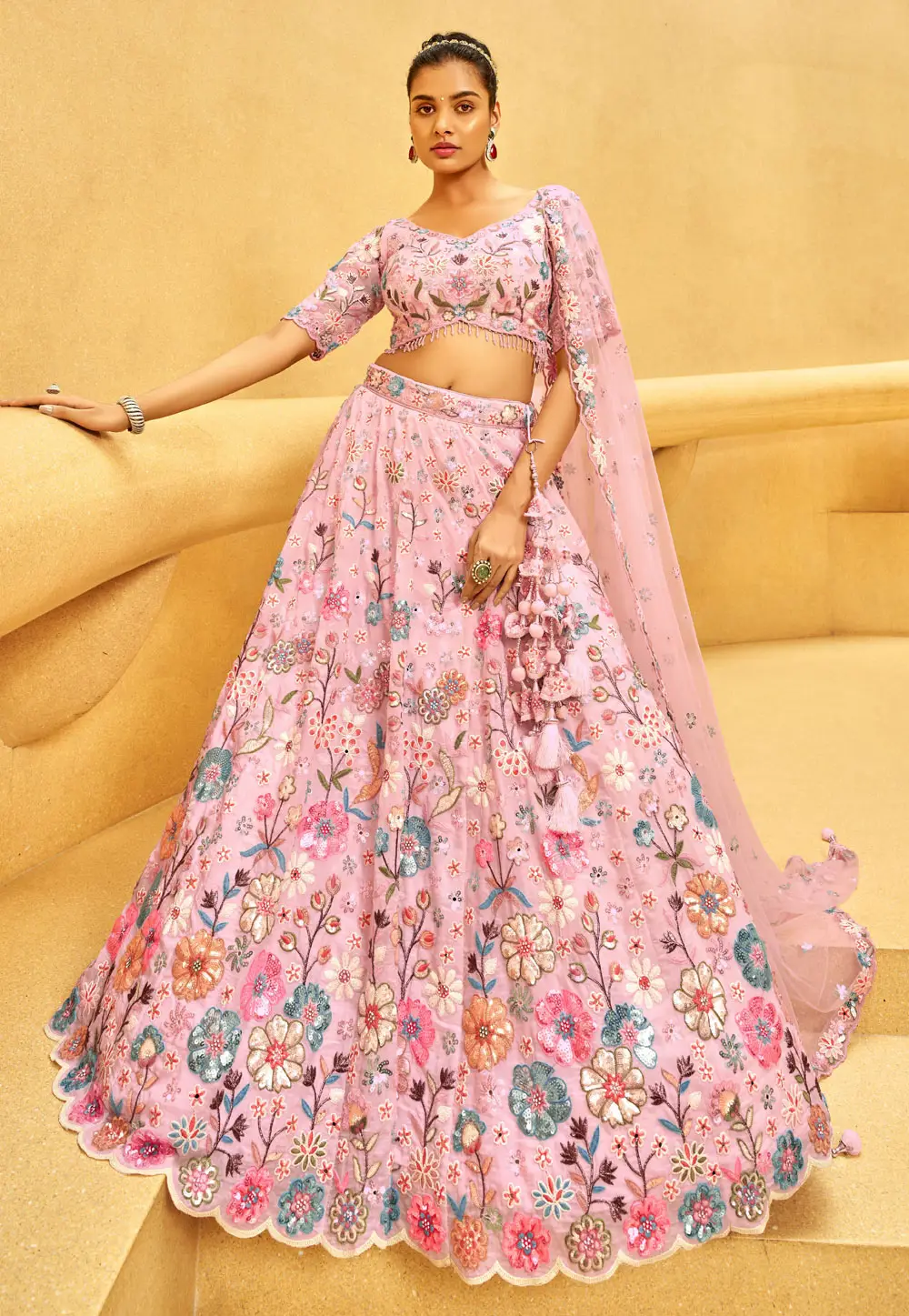 Pink Organza Lehenga Choli 295394