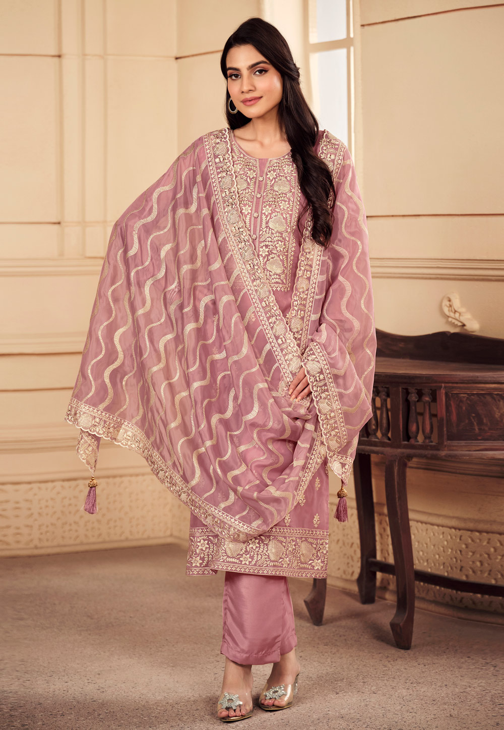 Pink Organza Pakistani Suit 283081